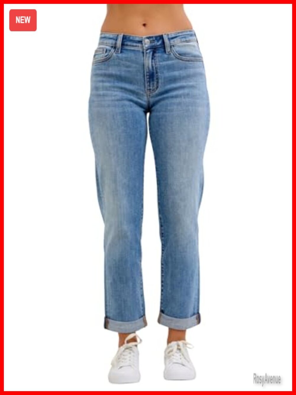 Mid Rise Light Wash Cuffed Boyfriend Jeans - Picture 1 of 6